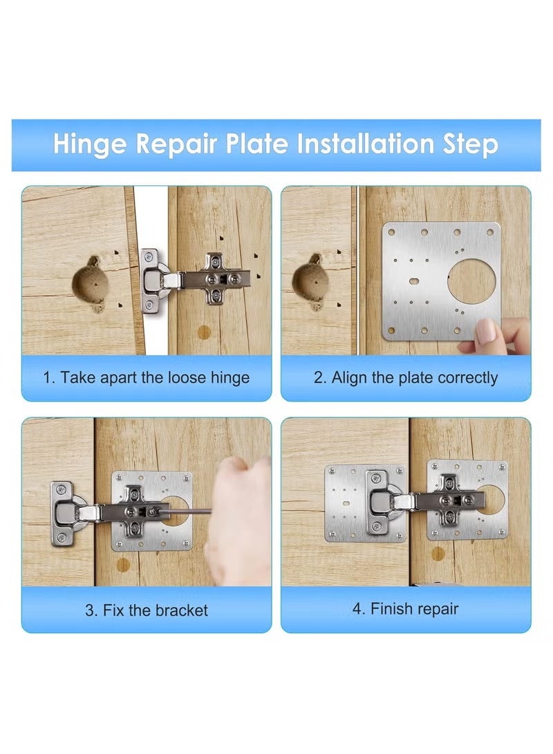 Arabest 12PCS Cabinet Hinge Repair Plate, Stainless Steel Hinge Repair Brackets Kit with Fixing Screws, Cabinet Hinge Repair Plate for Kitchen Cupboard Door - Image 2